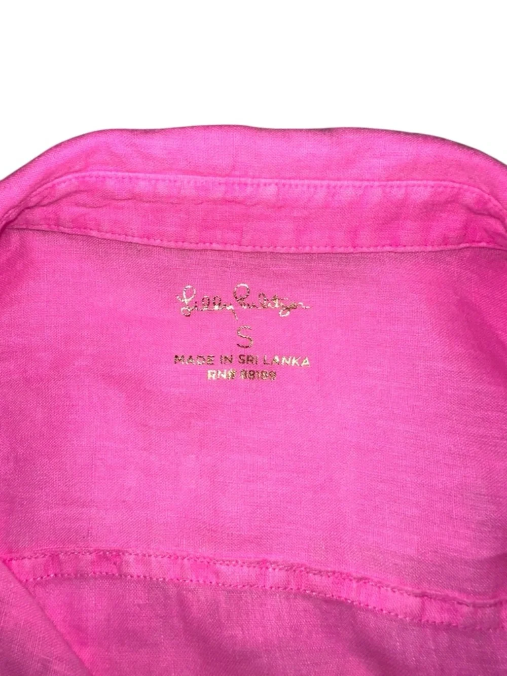 Lilly Pulitzer Sea View Linen Button Down Bright Pink Long Sleeve Shirt SMALL - Picture 4 of 7